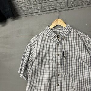 Drake Clothing Mens Large Blue Flannel Check Button up Shirt Short Sleeve